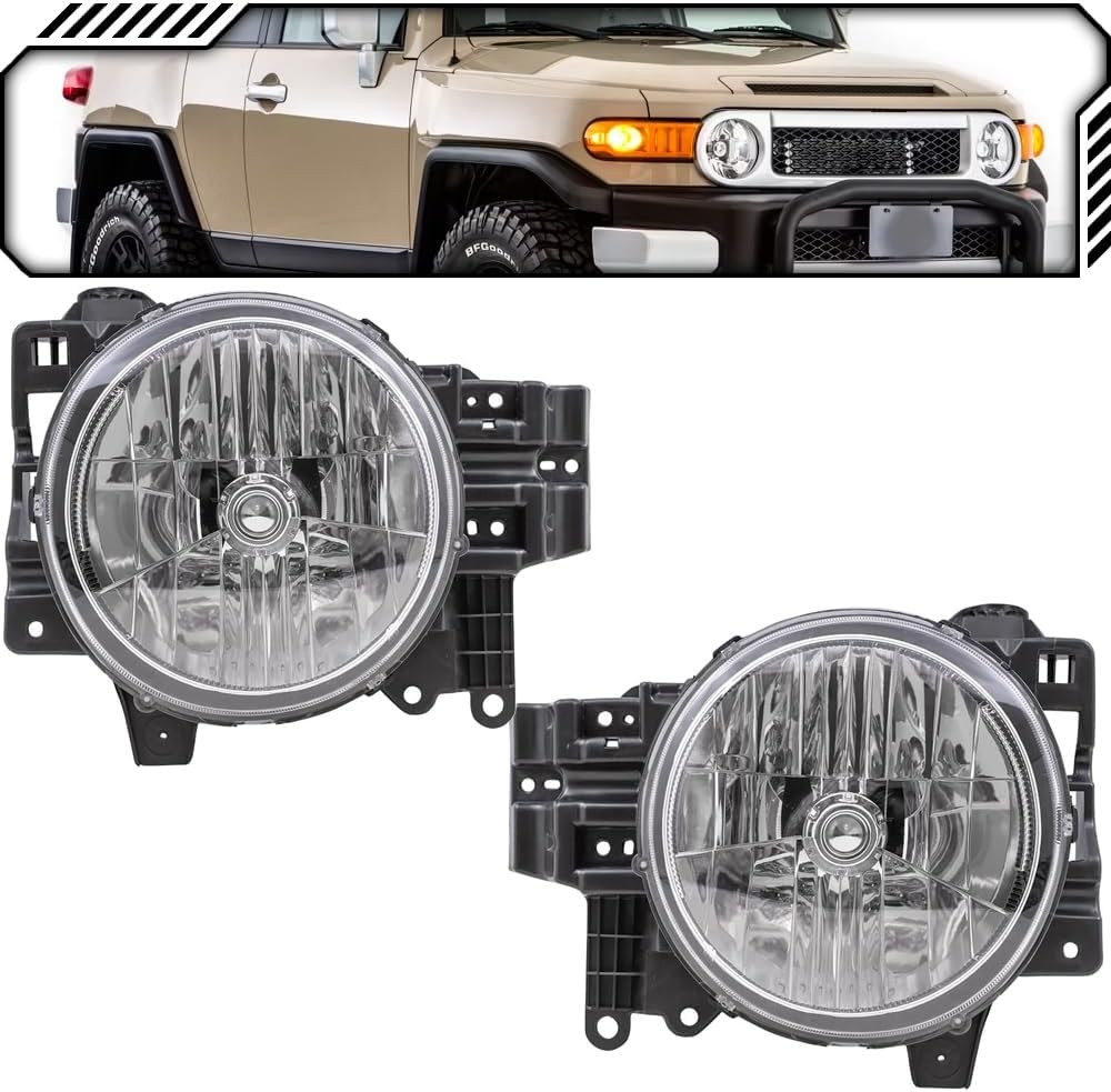 EPIC LIGHTING OE Style Replacement Halogen Headlights Assembly Compatible with Toyota 07-14 FJ Cruiser [ TO2502173 8110635445 8107035444 TO2503173 8110535465 8114035464 ] Pair