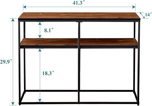 Miniatura 3 de VECELO Consola multiusos, sofá estrecho de 2 niveles con estantes de almacenamiento para entradasala de estar, fácil montaje, 41.3 x 14 x 29.9