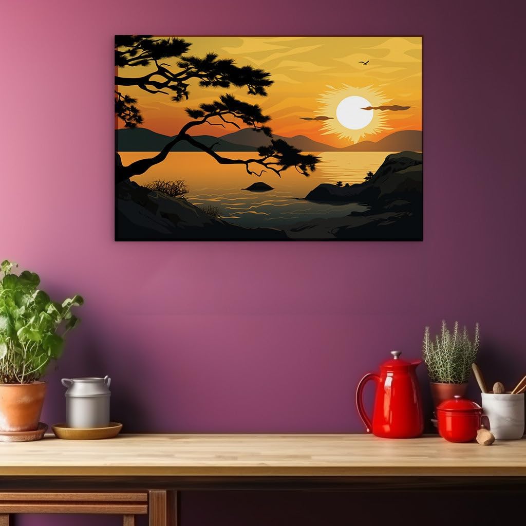 Canvas for Living room. Whispers of Twilight: A Seascape Serenade Under the Sunset's Glow, 27 x 18 inch Canvas Wall Art - Contemporary Masterpieces - Modern Home Decor