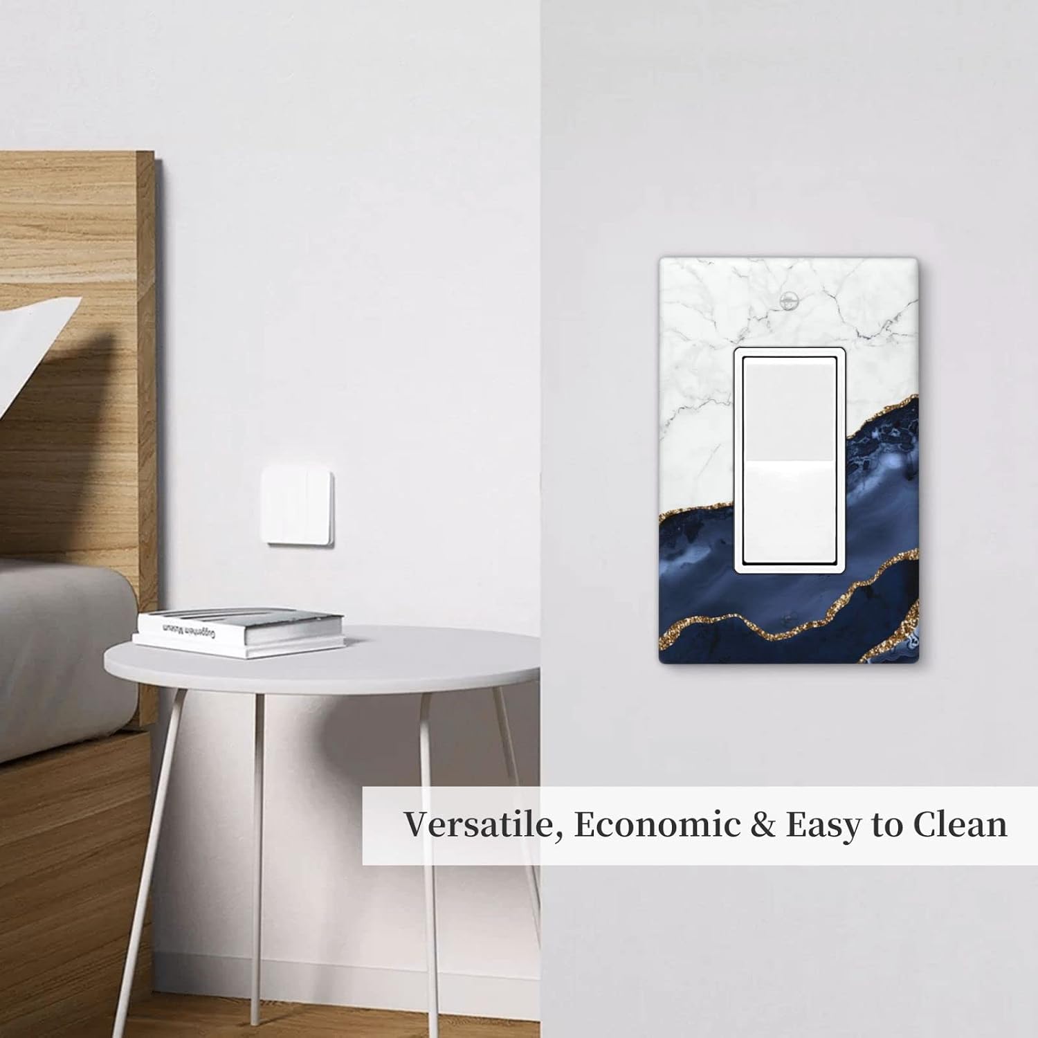 Navy Blue White Marble Print Single Rocker Light Switch Cover Decorative 1 Gang Wall Plate Electrical Switch Plate Cover for Kitchen Bedroom Bathroom Decor Accessories 2.76 x 4.5 Inch image 4