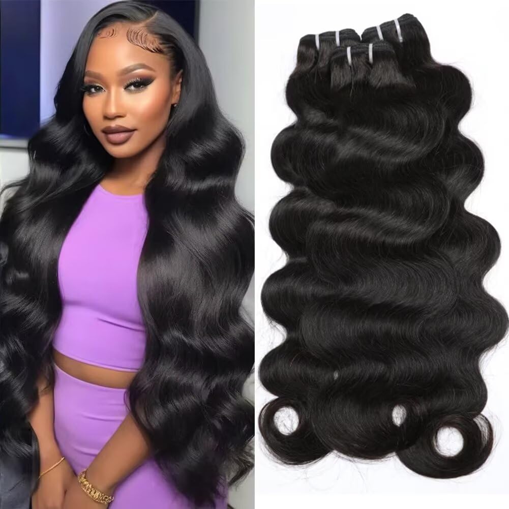 MSGEM 15A Body Wave Bundles Human Hair Brazilian Body Wave Human Hair Weave 3 Bundles 20 22 24 inch 100% Unprocessed Virgin Human Hair Extensions for Black Women Natural Color