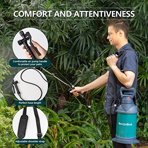 Berry&Bird 1.5 Gallon Pump Sprayer, 5L Pressure Hand Sprayer Lawn & Garden Plant Sprayer With Adjustable Shoulder Strap & Nozzle Safety Valve Chemical Tank Sprayer For Planting Car Detailing& Cleaning #TOP3