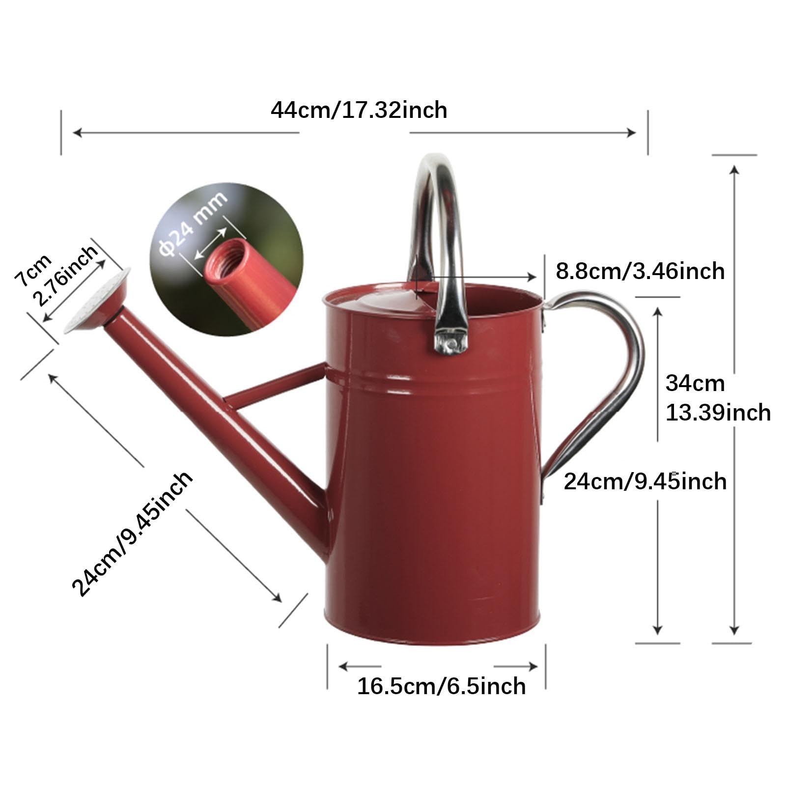 perfk​ Edelstahl-Gießkanne mit abnehmbarem Ausguss – Rostfreie Metallgießkanne für Innen & Außen, ergonomischer Griff für Pflanzen & Blumen​, 5 l, Feinsprüher, Rot