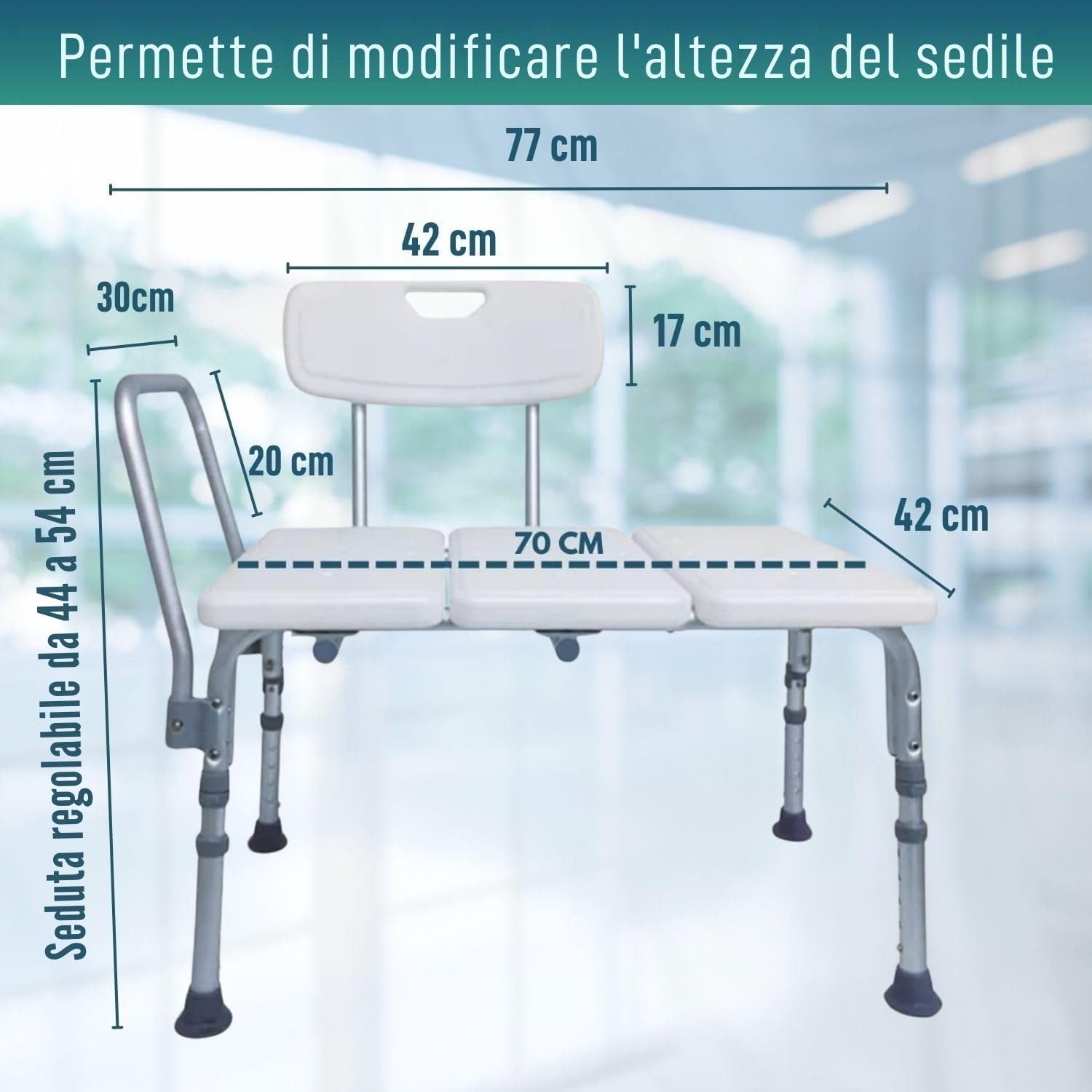 OrtoPrime Sedile per Vasca da Bagno per Anziani – Sedia per Vasca da Bagno Sicura – Seduta Vasca da Bagno Anziani Regolabile – Sgabello per Doccia