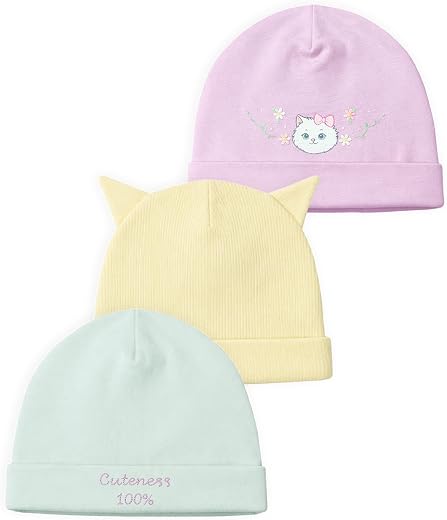 Mi Arcus 100% Cotton Solid Cap for Girls Pack of 3 Multicolour