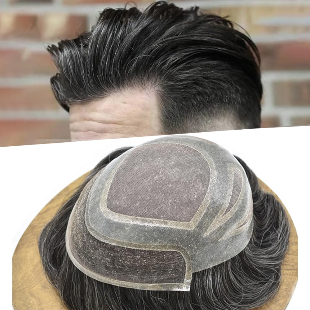 Mens Hair System Toupee For Men Human Hair Piece Mens Toupee Real Looking Fine Monofilament Lace Hair Replacement Systems Hand Tied 8X10#3 DARK BROWN 120% Density
