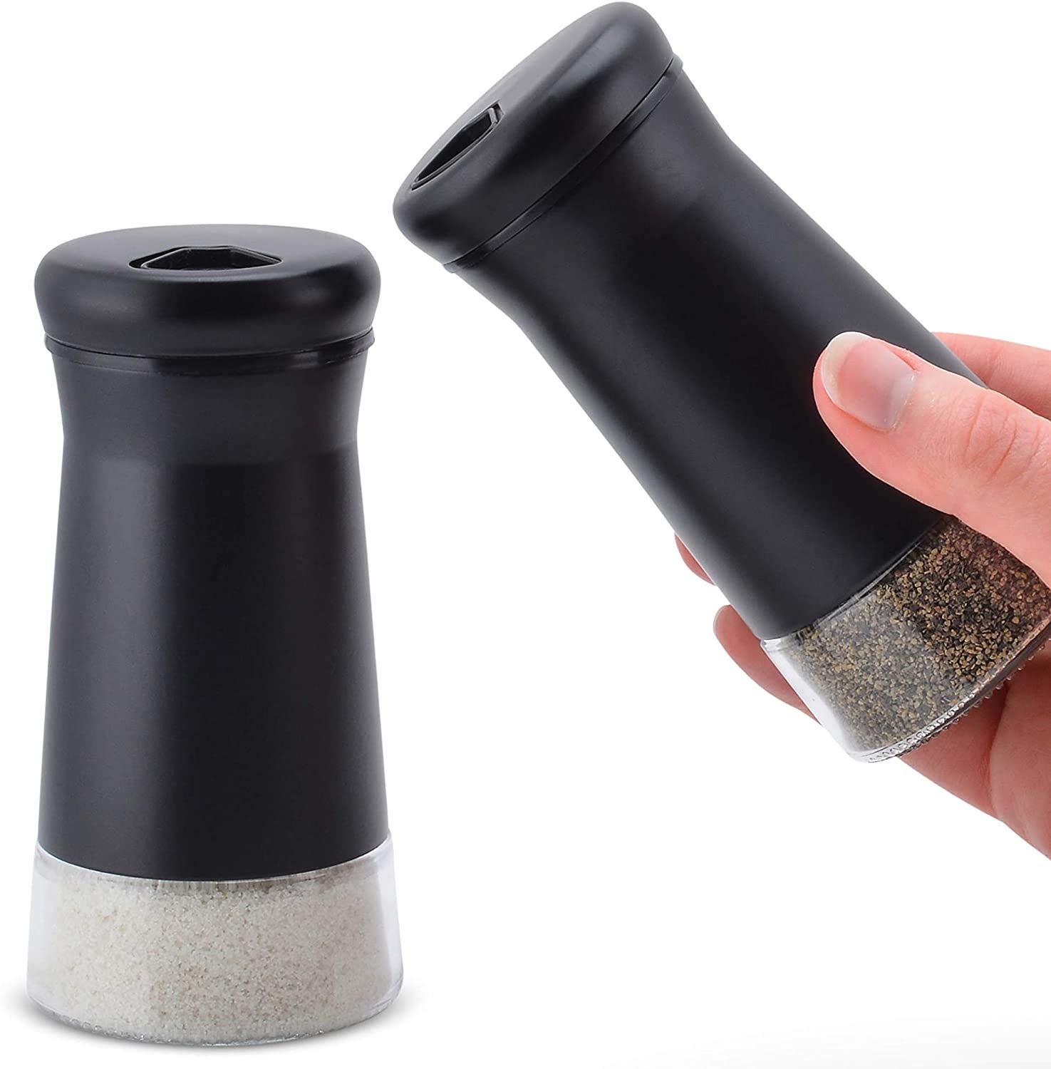 HOME EC Glass Salt and Pepper Shakers Set with Adjustable Pour Holes