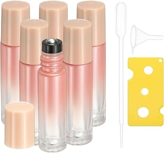 uxcell 5 Pcs Essential Oil Roller Bottles, 10ml/0.34oz Glass Roller Bottle Refillable Mini Leak-proof Roll on Bottles Containers for Essential Oils Perfume Fragrance, Pearl Pink