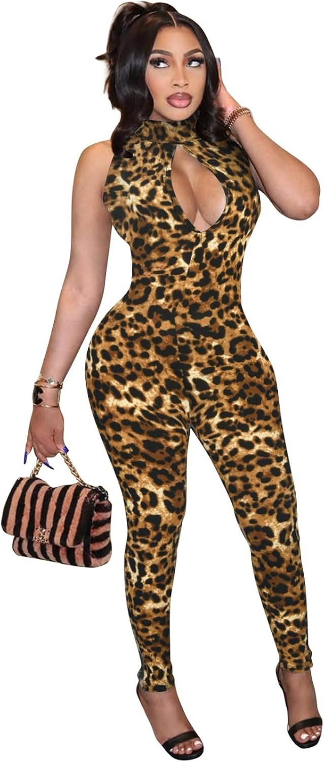 Womens Sexy Sleeveless One Piece Jumpsuits Cutout Bodycon High Waisted Club Outfits Catsuits