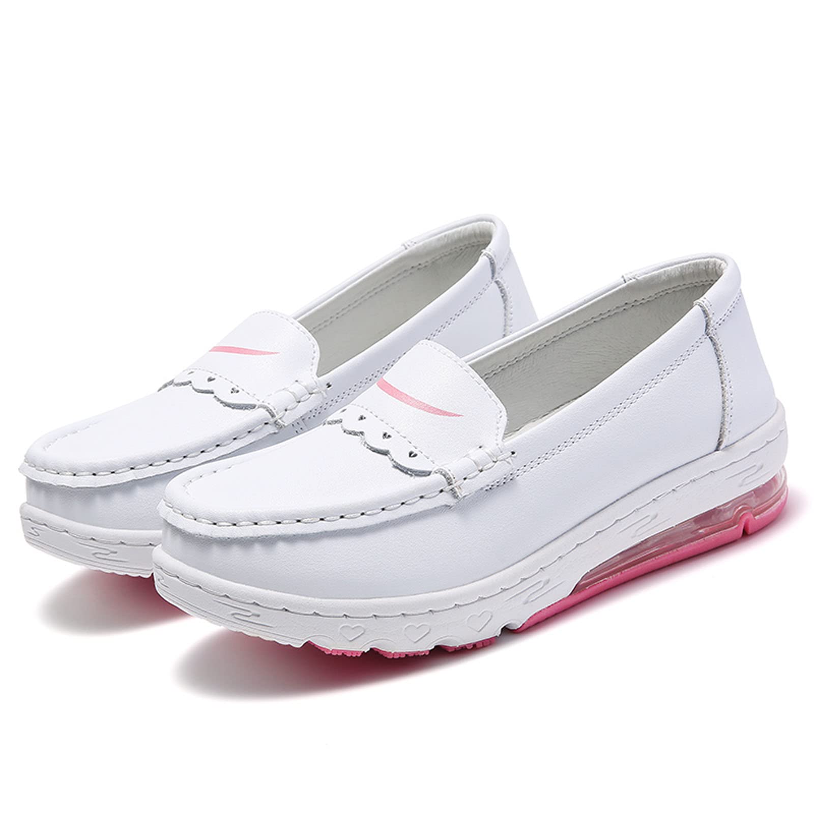 YUKTOPA Women's Work Nursing Shoes Slip On Nurse Hospital Healthcare Shoes Slip-Resistant Restaurant Work Food Service Shoes White/Pink 39