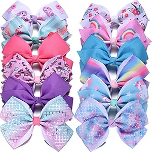 Eyegla 12PCS Hair Bows for Girls – 5 Inch Grosgrain Ribbon Bow Hair Clips, Colorful Hair Accessories for Kids & Toddlers