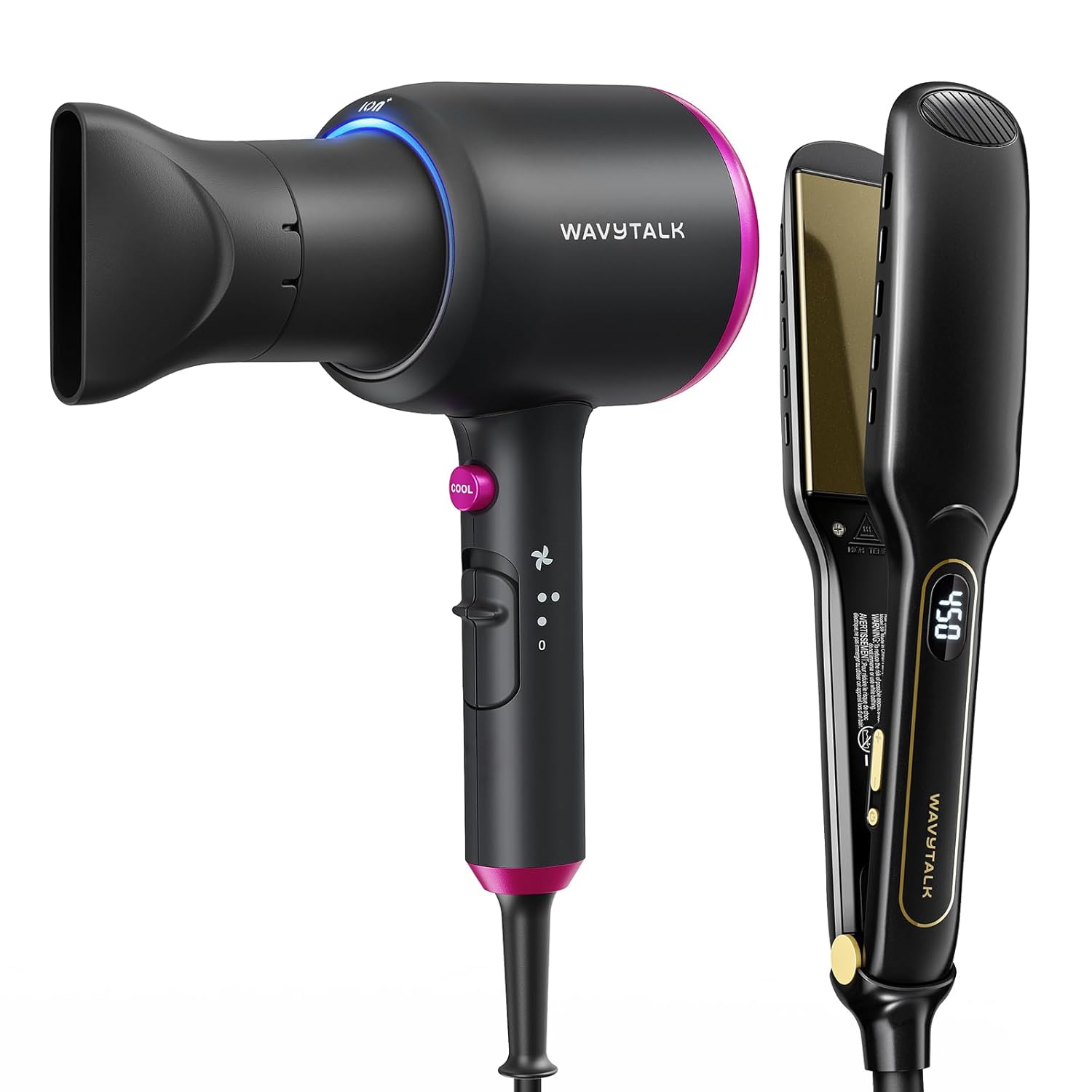 Wavytalk Blown Away onic Hair Dryer Black, 1.7 Inch Wet to Straight Flat Iron