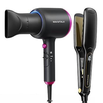 Wavytalk Blown Away onic Hair Dryer Black, 1.7 Inch Wet to Straight Flat Iron