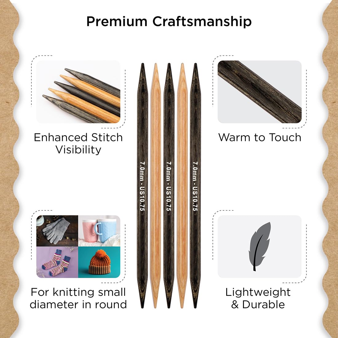 Knitter's Pride Day & Nite Double-Pointed Sock Needle 15 cm (7.0 mm) - 1 Needle, Natural/Black, 7.00mm - Image 3