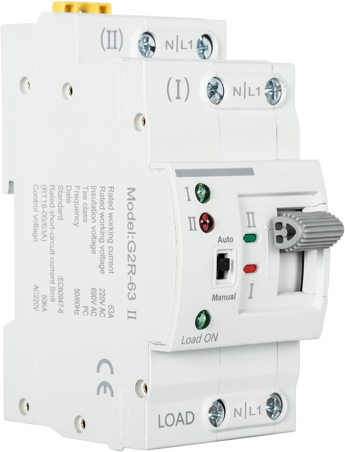 DEWIN Transfer Switch, Automatic Transfer Switch G2R 63A DIN Rail ATS Dual Power Automatic Transfer Switch Electrical Selector Switches 220V (Size : 2P)