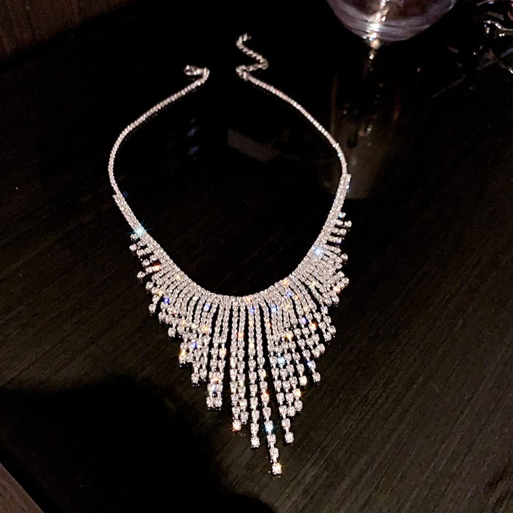Octwine Delicate Tassels Rhinestone Necklace V Collar Crystal Choker Necklace for Women Jewelry Accessories Dainty - Image 6