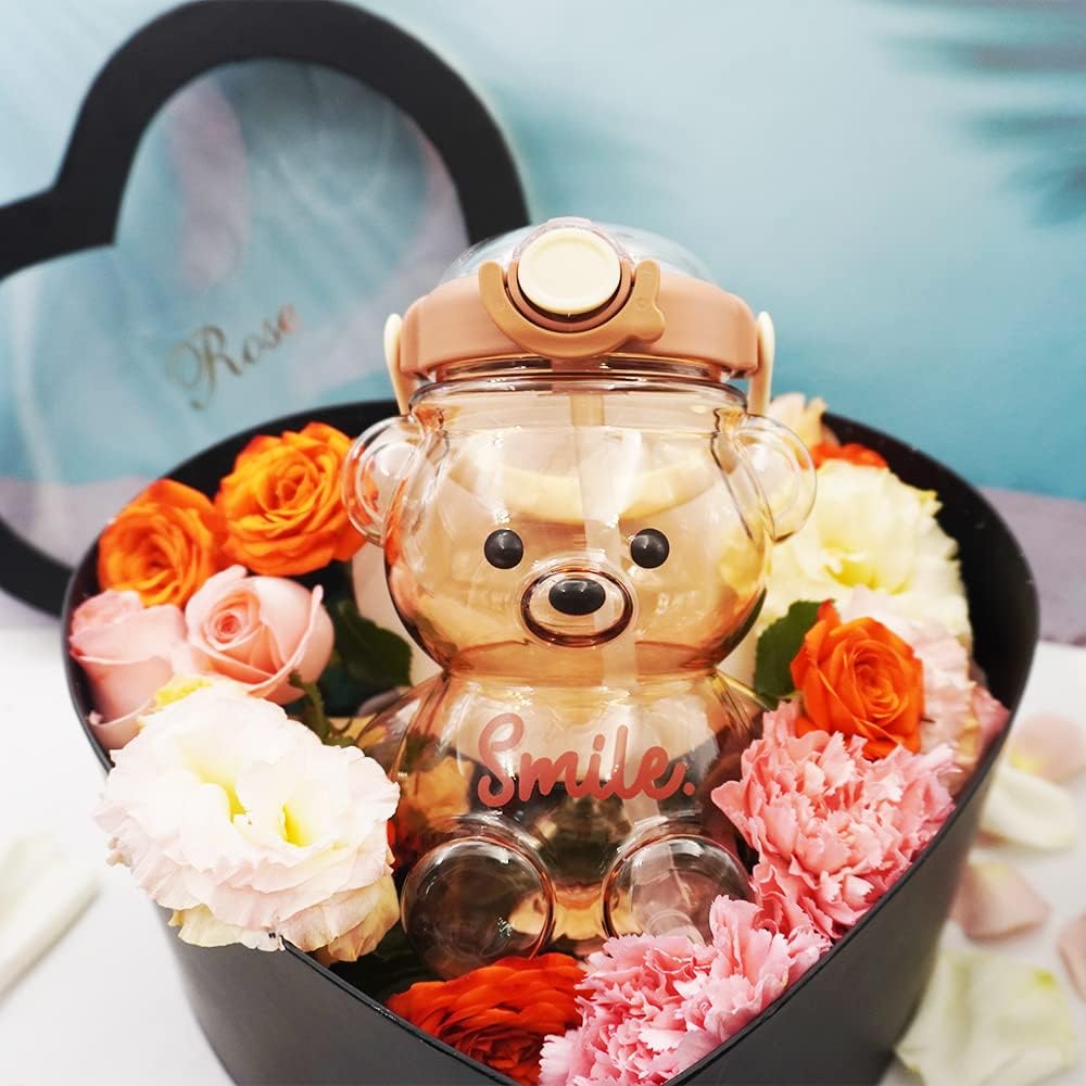 Dreamfocus Bear Water Bottles, Bear Cup with Straw, Cute Charms and Strap for School Gifts image 5