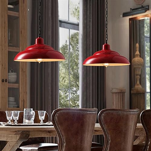 Miniatura 8 de Lámpara colgante de granja, lámpara vintage de hierro de metal con pantalla de granero roja, lámpara colgante de isla de cocina, lámpara colgante de