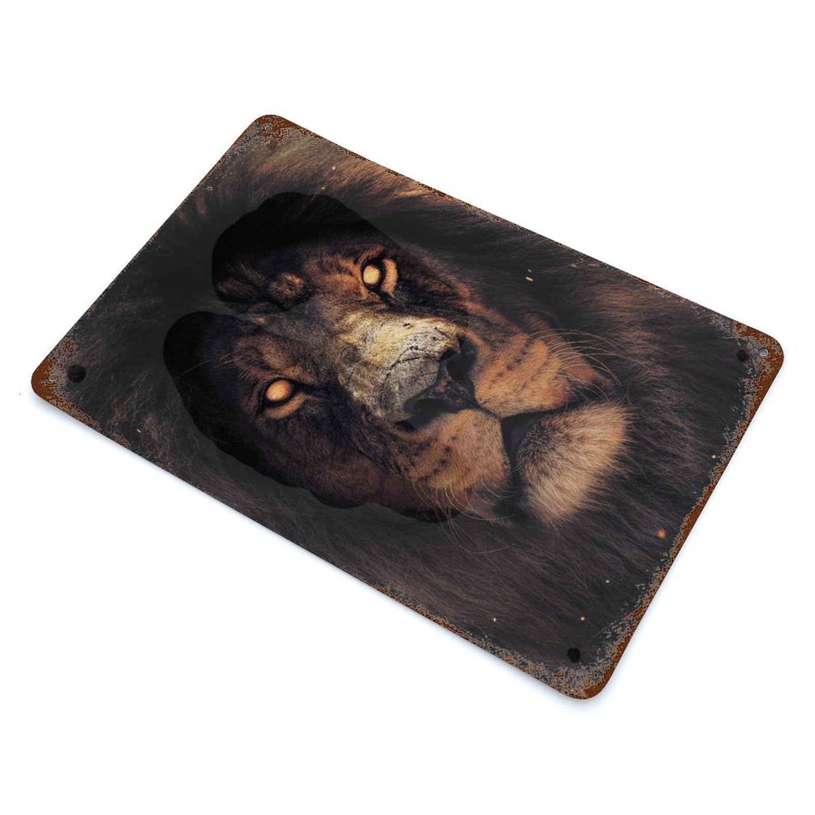 Rust Effect The Scary Lion Aged Metal Wall Plaque 11.8"x7.9", Rustic Home Decor for Bistro, Counter And Cafe Decor