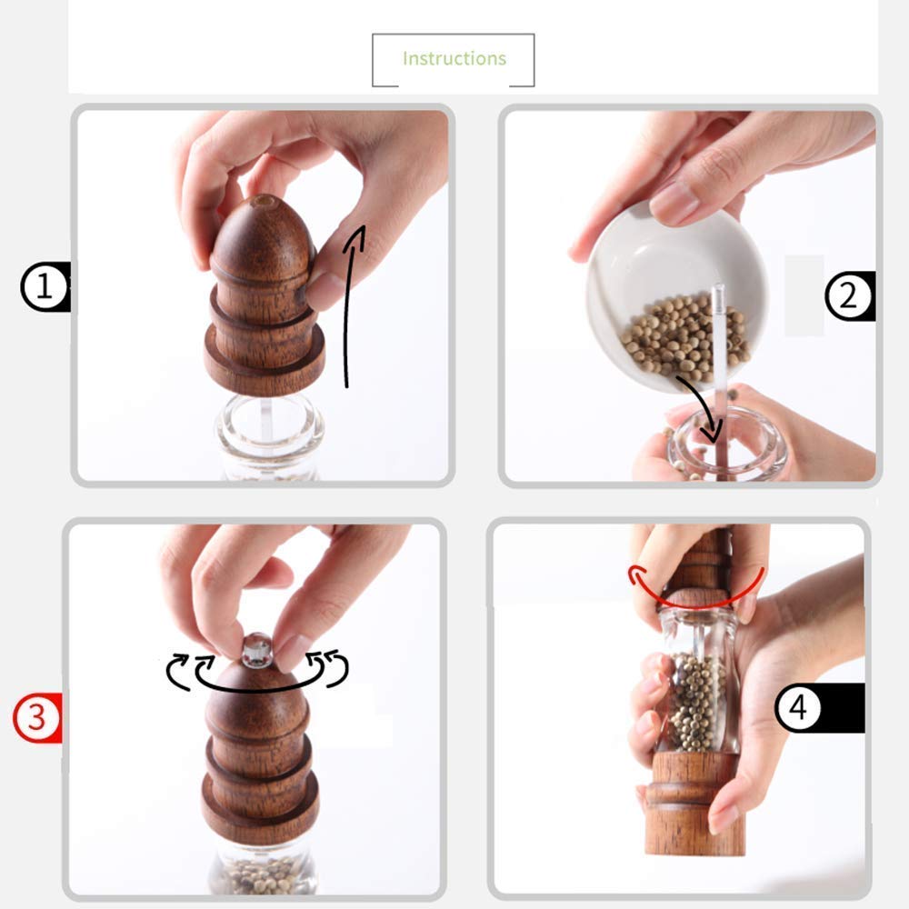 RWRAPS Set macina Sale e Pepe, saliera e pepiera in Legno con Finestra visibile in Acrilico, Nucleo di macinazione in Ceramica, Confezione da 2 peperoni