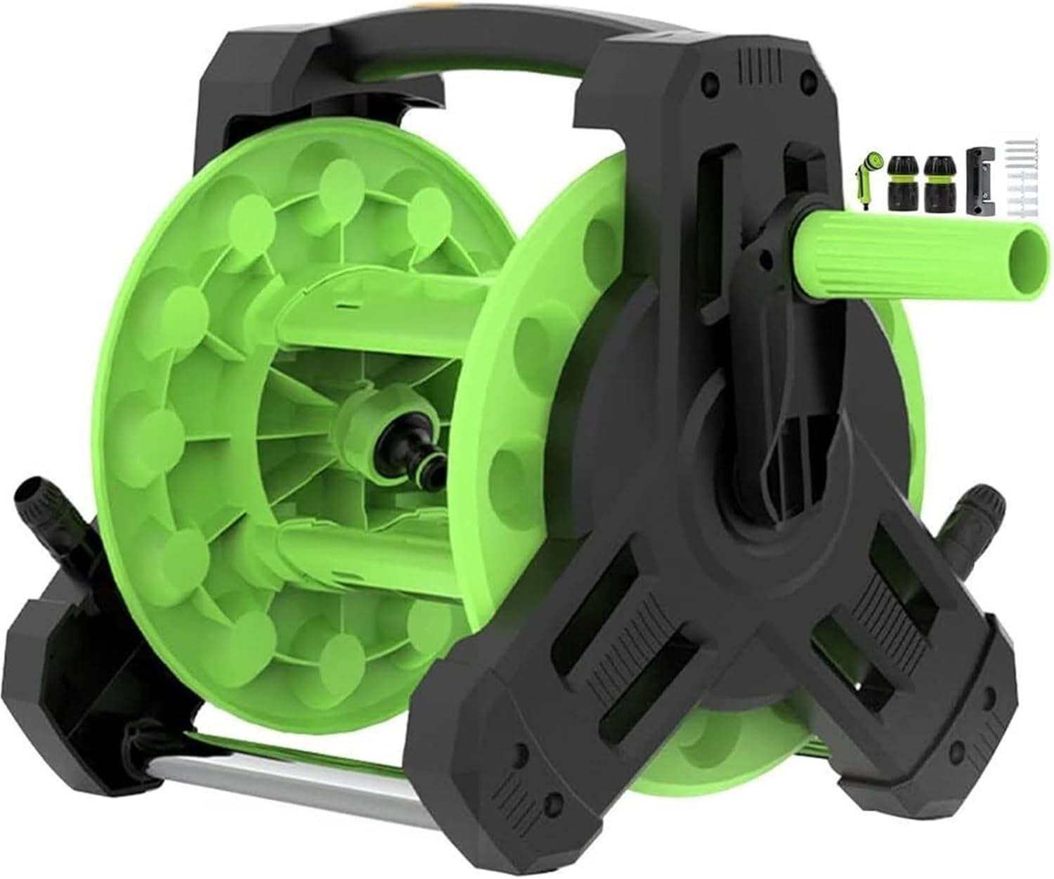 Portable Wall-Mounted Water Hose Reel Cart - Outdoor Garden Hose Storage Rack, Adjustable Irrigation Tool Holder, Black & Green, Easy Assembly, Durable Design