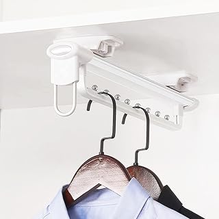 Pull-Out Closet Valet Rod,Wardrobe pull out clothes hanger,Adjustable Hanging Clothing Rail for Clothing Storage,Top Mount Wardrobe Hanger Rack Bar ( Color : White , Battery *1 : 46.5cm/18.3in )