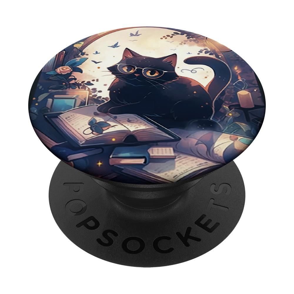 Book Lover Cat Owner Bookworm Reading Literature Librarian PopSockets Adhesive PopGrip