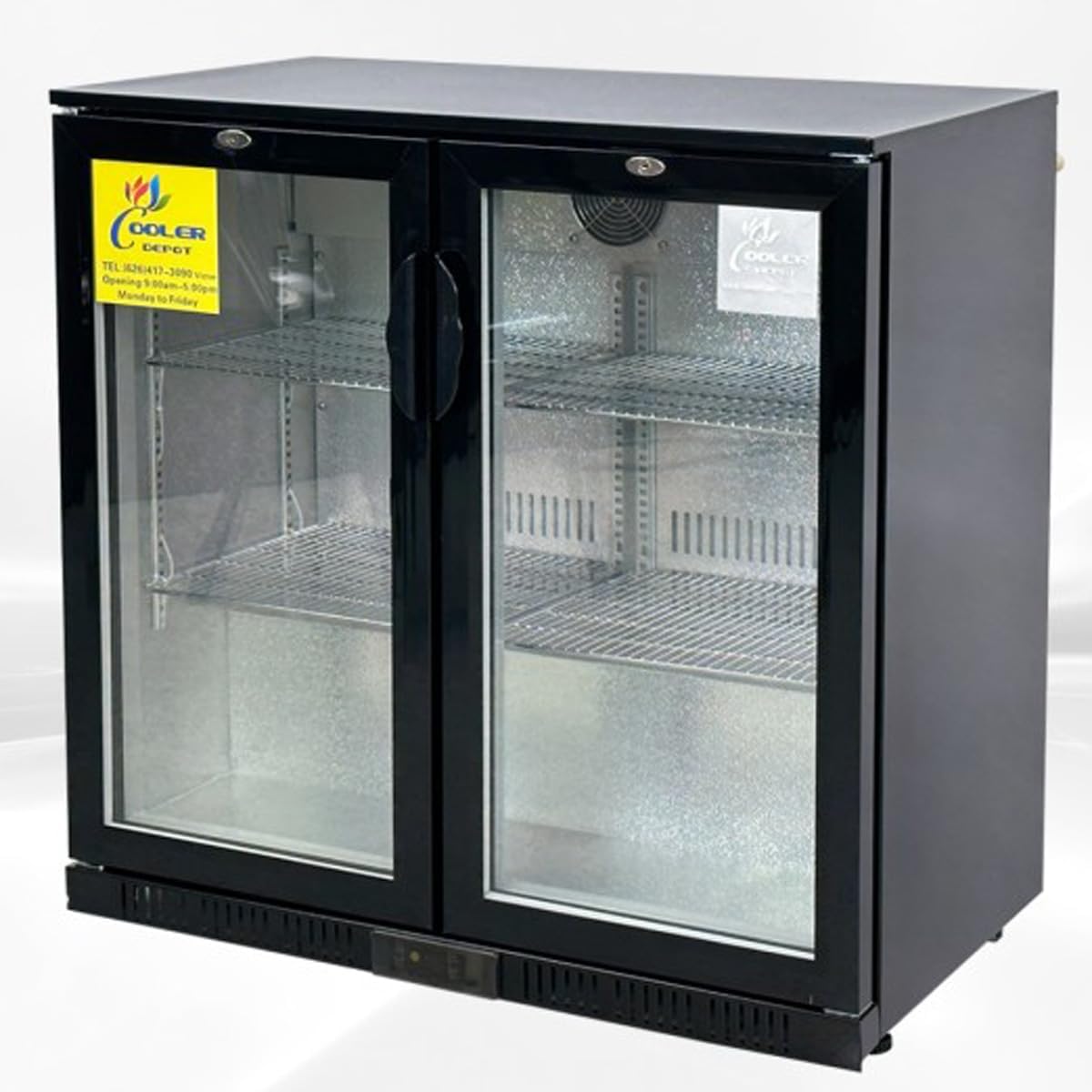 COOLER DEPOT Beer Back Bar Cooler 2 door 35 inch Commercial Refrigerator 35 inch Black Beverage Cooler Counter Height 35 Deg-46 DegF with 2 Glass Door