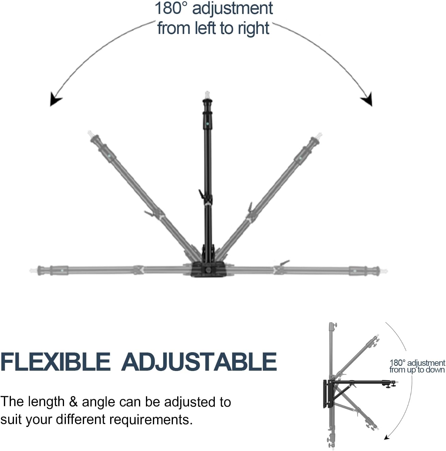 BEIYANG 51.2 Inch Wall Mount Triangle Boom Arm, Retractable Ring Light Mount for Strobe Light, Photography, Softbox, Reflector, Monolight, Adjustable Light Holder Support 180° Flexible Rotation 51.2inch Black