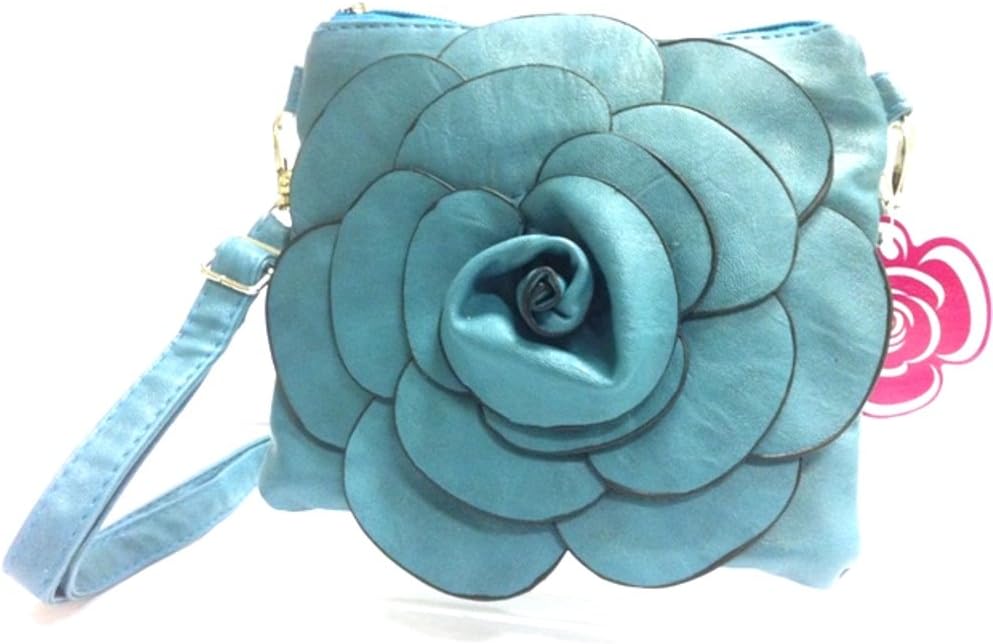 3-6 Day Delivery- Designer Rare Handmade Raised Flower Purse Square Pouch Bag Rose Handbag Faux Leather Tote Chic 3D Flower