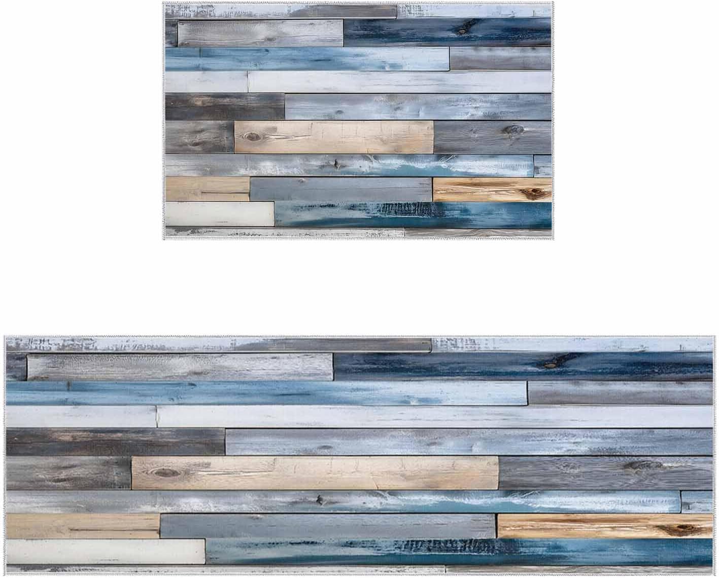 2 Pieces Kitchen Rugs and Mats,Vintage Colorful Wood Grain Area Runner Rug Set Non Slip Floor Doormat Washable Carpet Standing Mat for Kitchen Sink Indoor Corridor,Farmhouse Rustic Mottled Wooden
