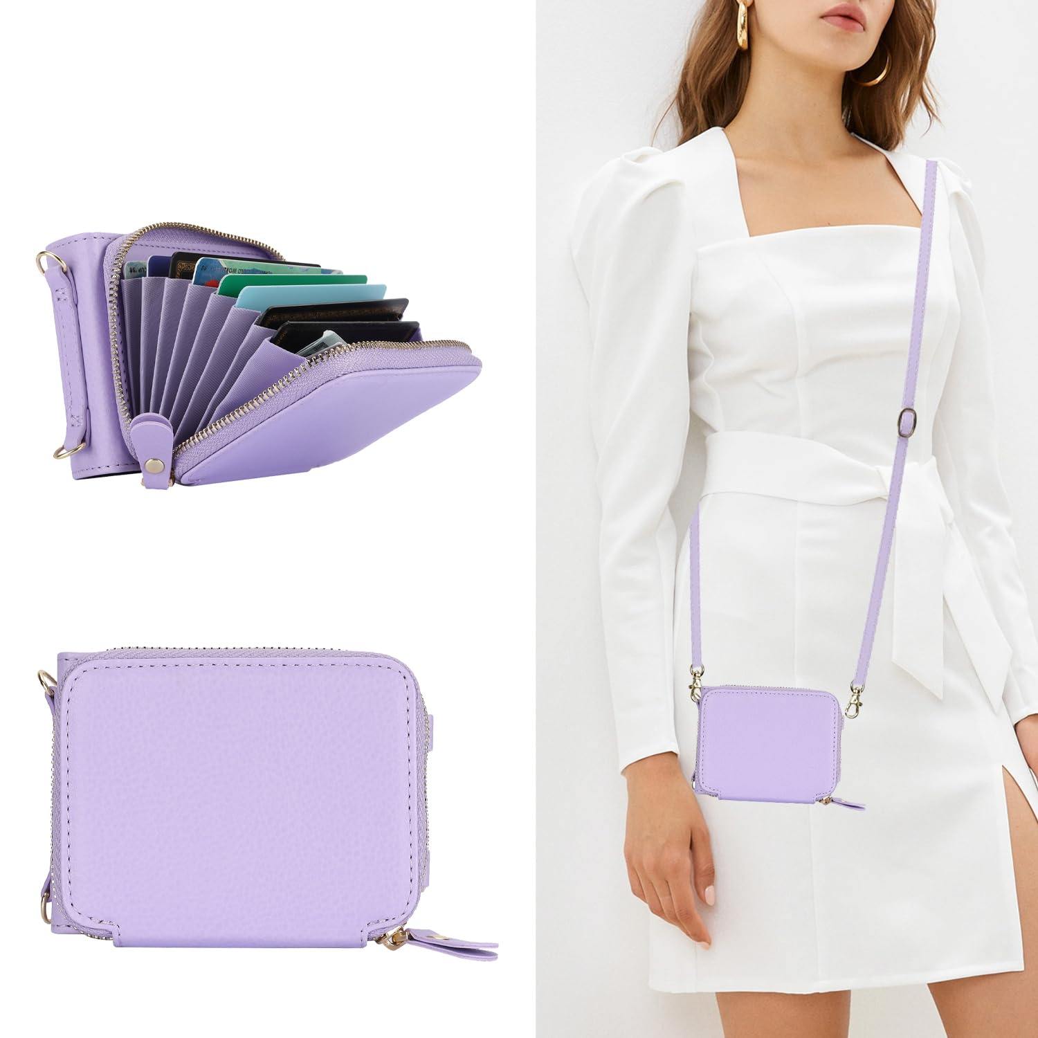 YQODSZ for Samsung Galaxy Z Flip 3 Wallet Case with RFID Blocking, Z Flip 3 Phone Case with Crossbody Strap Card Holder Women Girls PU Leather Z Flip 3 Purse Wallet Protective Case Purple