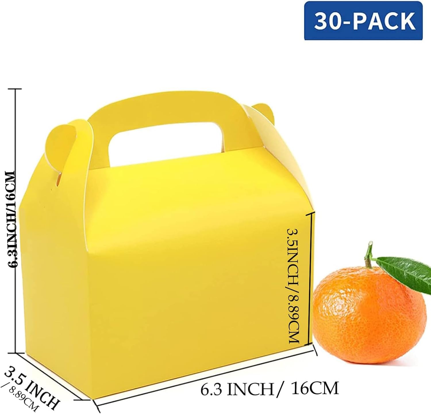 30-Pack Yellow Party Favor Treat Boxes, Goodie Candy Box, Gable Paper Gift Boxes with Handles Perfect for Construction and Chic Yellow Submarine Party Decoration Supplies