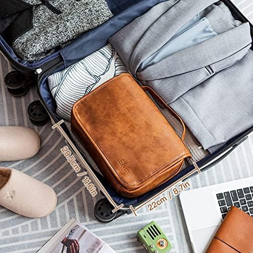 Elviros Toiletry Bag Hanging Travel Organizer for Men and Women, 3 in 1 Multifunctional Large Makeup Cosmetic Case for Toiletries Accessories, Water-Resistant PU Leather Bathroom Dopp Kit Shaving Bag