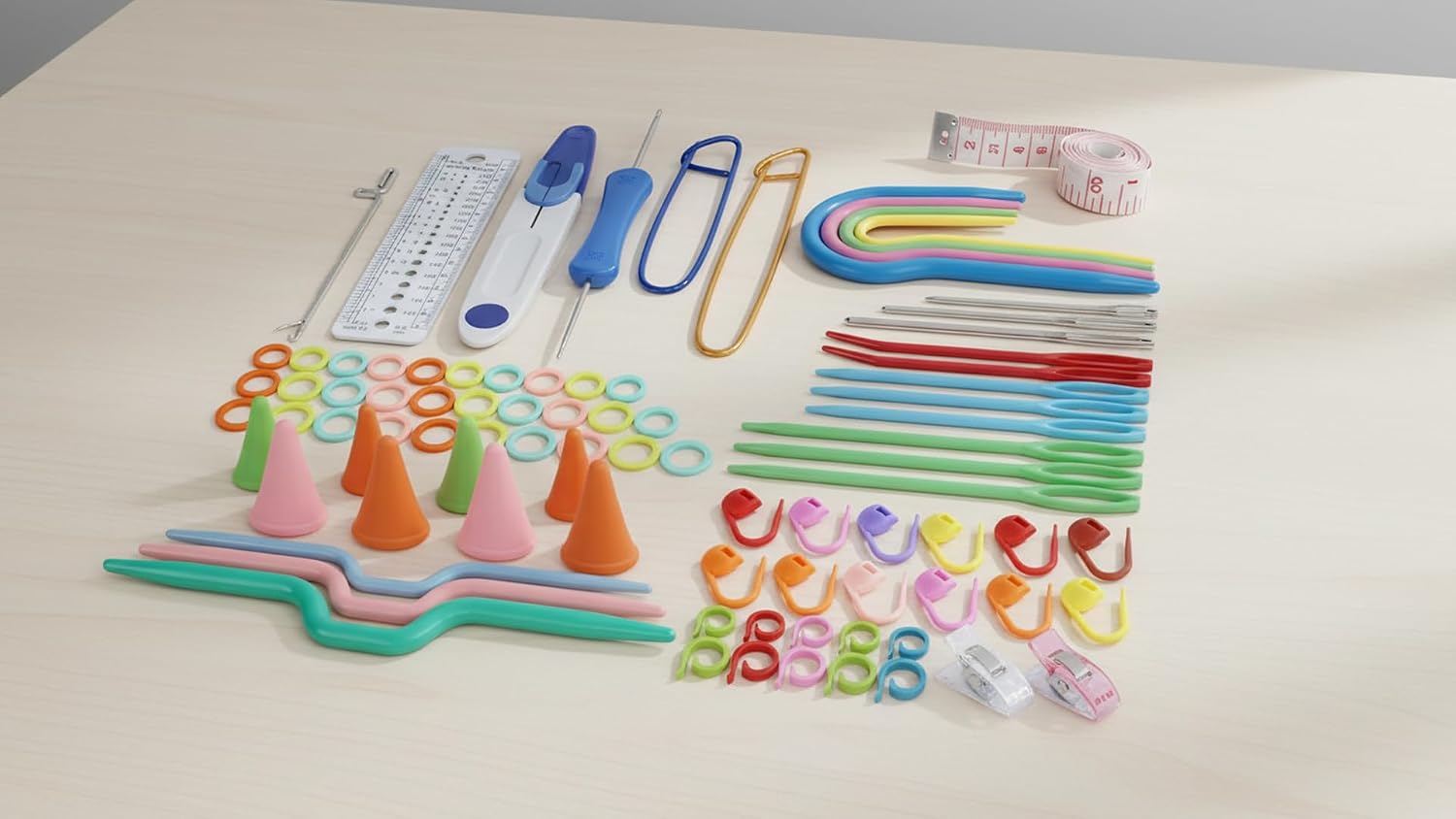 NAUNIQTEE 87-Piece Plastic Yarn Needle Set, Curved and Straight Darning Needles with Storage Case, Multicolor Sewing Tools for Knitting, Crochet, Tapestry, Weaving Projects
