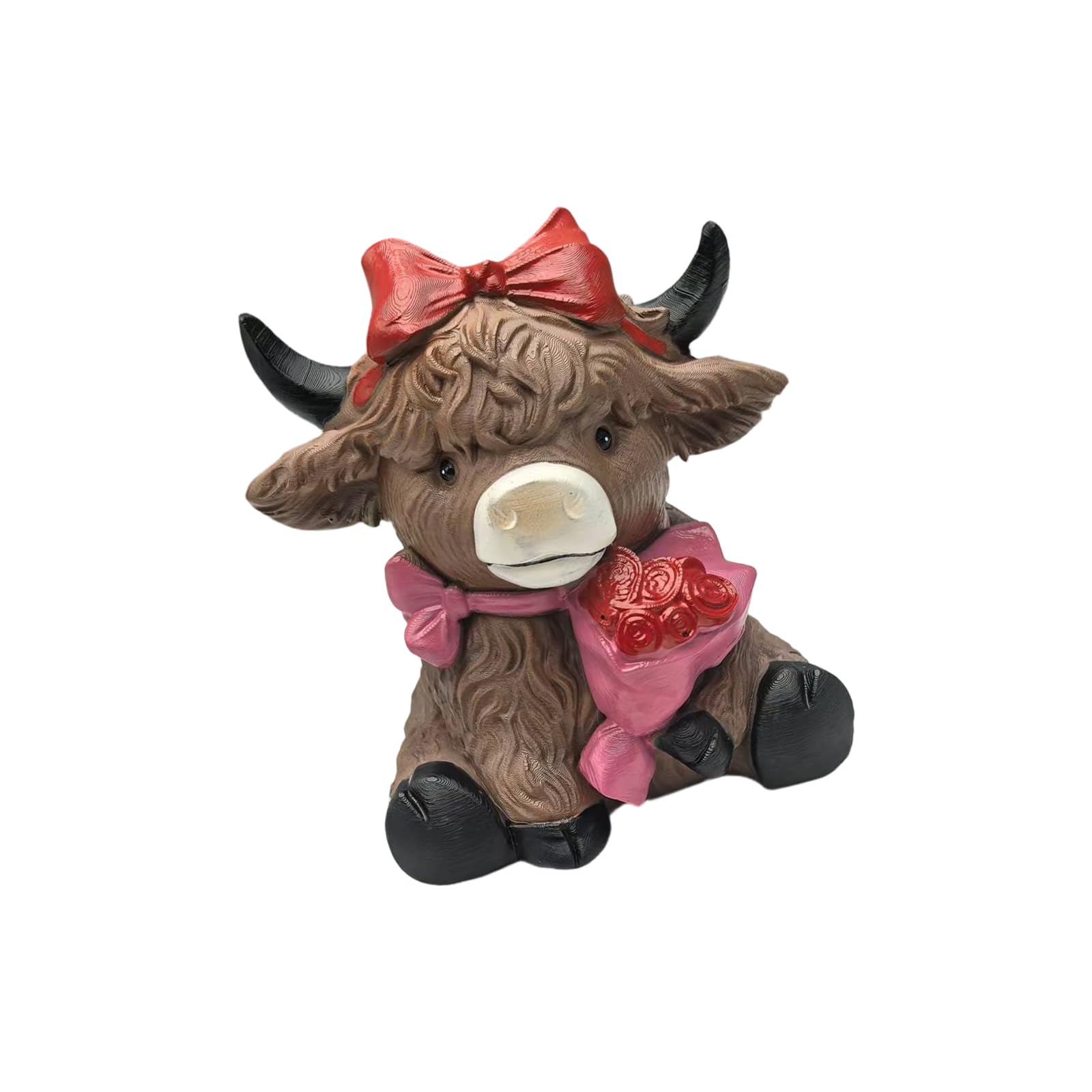 sodeber Resin High Cow Gnomes Miniature Statue with Heart Rose Desktop Calf Gnomes Figurine for Wedding Decors Ornament Valentines Day High Cow Statue