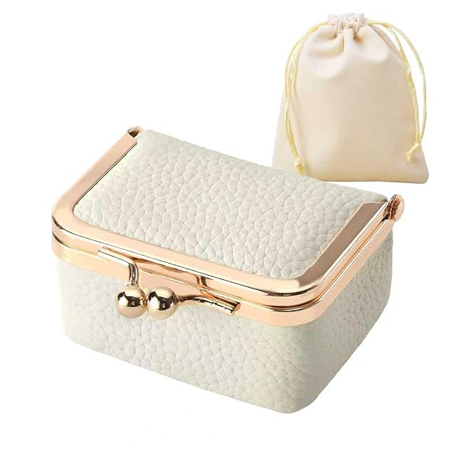 WGO MJC Genuine Leather Mini Travel Jewelry Box - with Kiss Lock Coin Purse - for Necklace Ring