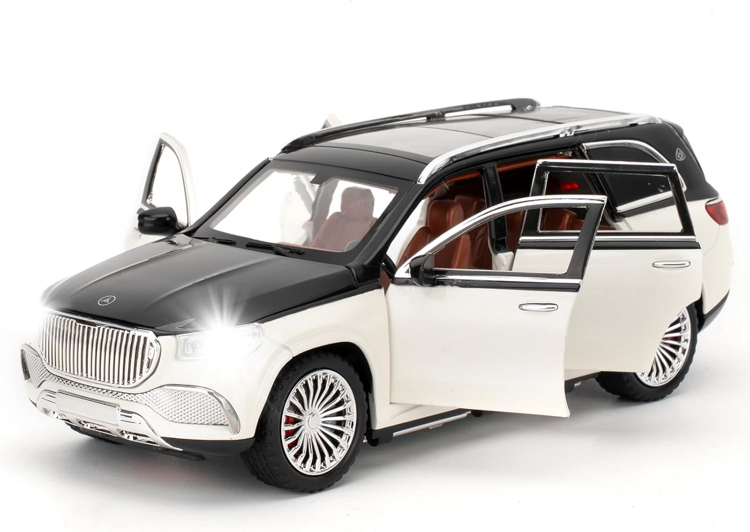 1/24 AMG GLS600 Diecast Car Model, Collectible Zinc Alloy Toy Car with Lights and Sounds, Pull Back Vehicles Toy for Adults Kids Birthday Gifts Decoration (Silver)