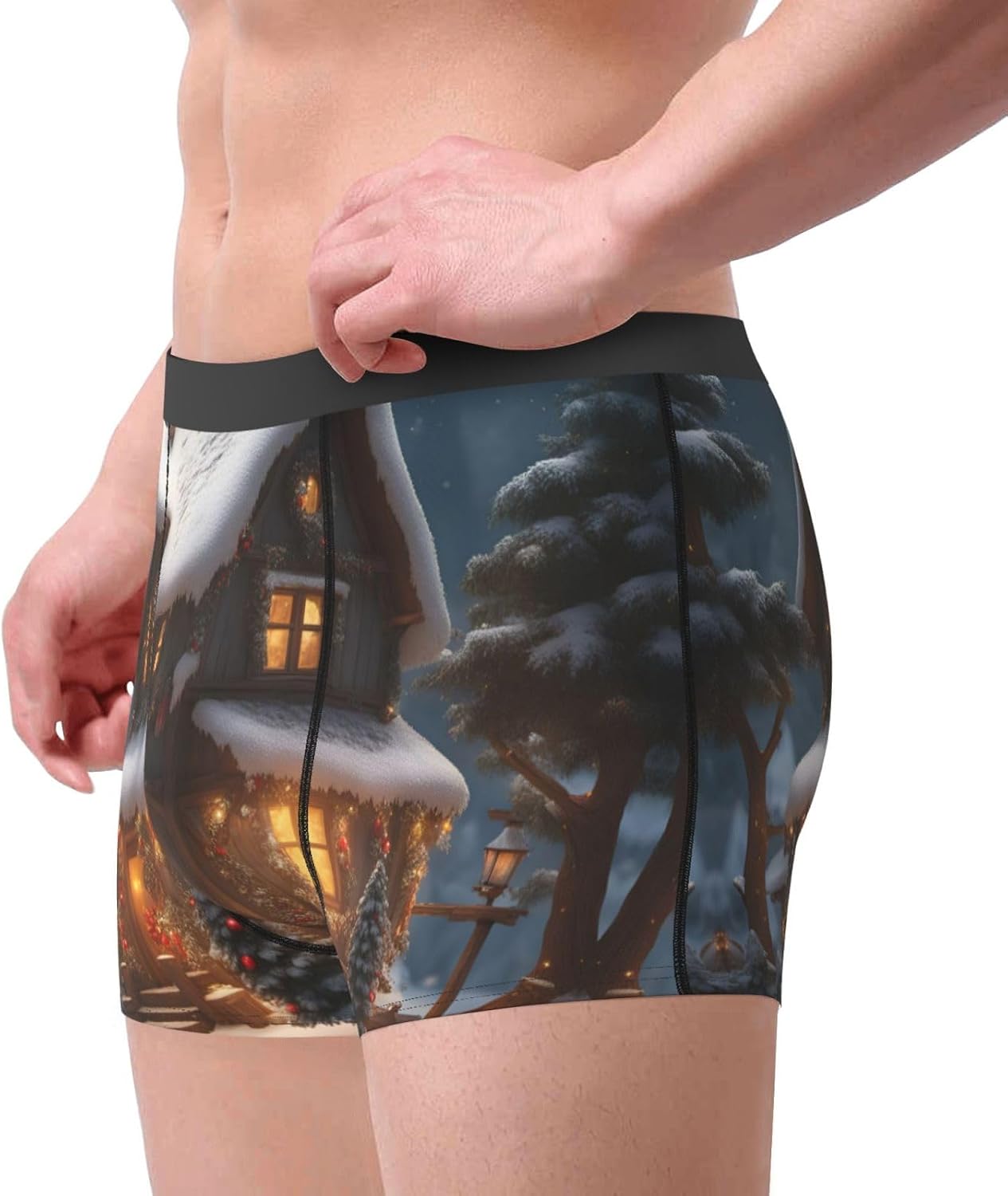 Christmas Village House 3 print Men's boxers, men's stretch leggings shorts Soft breathable boxer underwear
