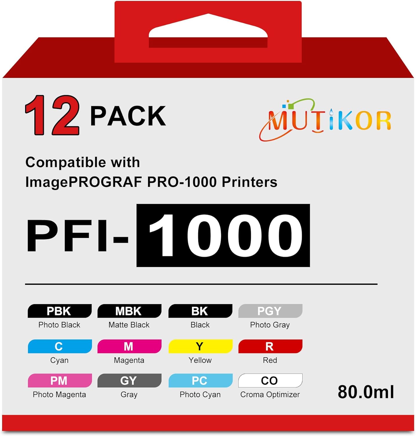 PFI1000 Ink Cartridge Compatible Replacement for Canon PFI-1000 Ink Cartridge Work for Canon ImagePrograf Pro-1000 Printer Ink (12 Color Combo Pack PFI-1000 MBK PBK C M Y R GY B PGY PC PM CO)