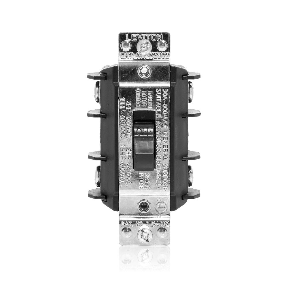 Leviton 30 Amp, 600 Volt, Double-Pole, Single Phase AC Motor Starter, MS302-DSS, Black
