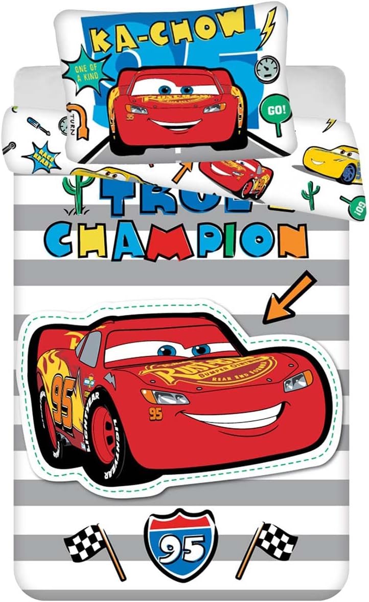 JFabrics Disney Cars Baby Cot Duvet and Pillow Set Boys Toddler Bedding sets Featuring The Iconic Lightening McQueen, Red, 100 x 135 cm - 40 x 60 cm