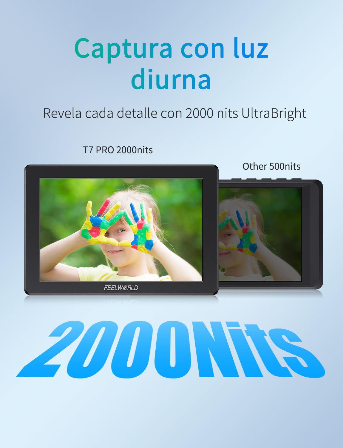 FEELWORLD T7 Pro Monitor de cámara de Aluminio de 7 Pulgadas y 2000nits ultrabrillante 1920 x 1200 IPS 4KHDMI 60 Hz Forma de Onda LUT HDR con batería F750 y Bolsa