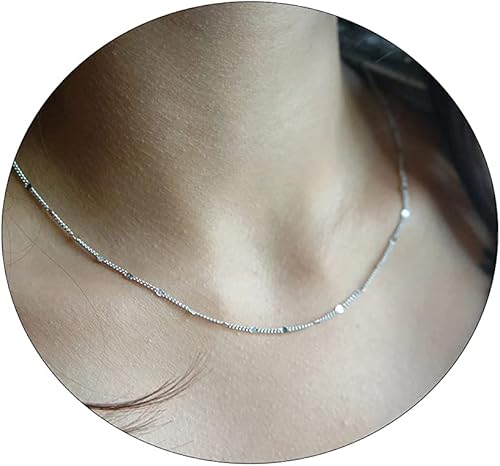 BERISO Gargantilla satélite chapada en oro de 14 quilates, cadena de 3 cuentas azules, collar de cadena brillante con corazones abiertos, cadena de