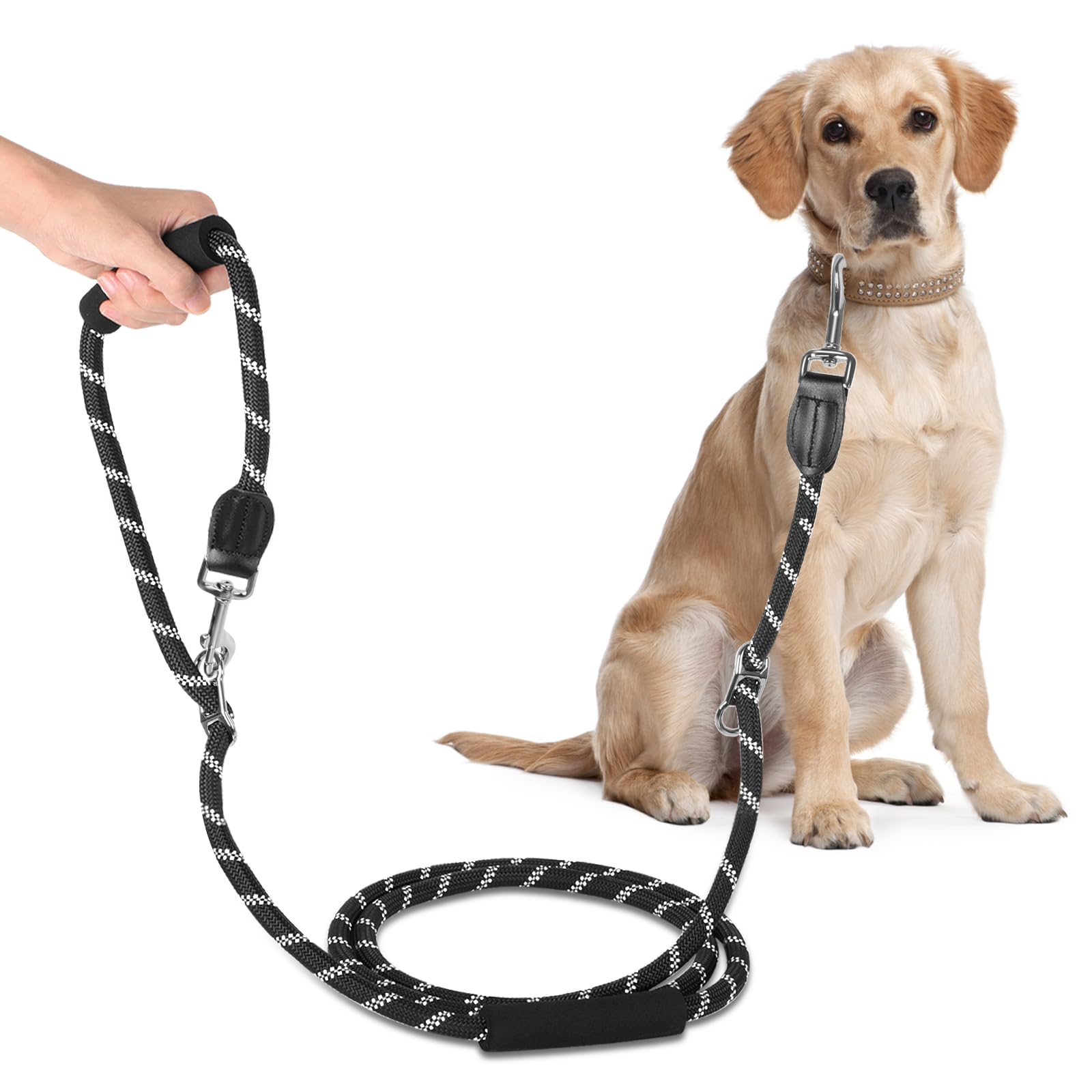 PEBVOOY Correa Doble para Perros - Correa Perro 3 Metros Ajustable de Nylon - Correa para Perro Grande y Mediano -360º Sin Enredos, Negro