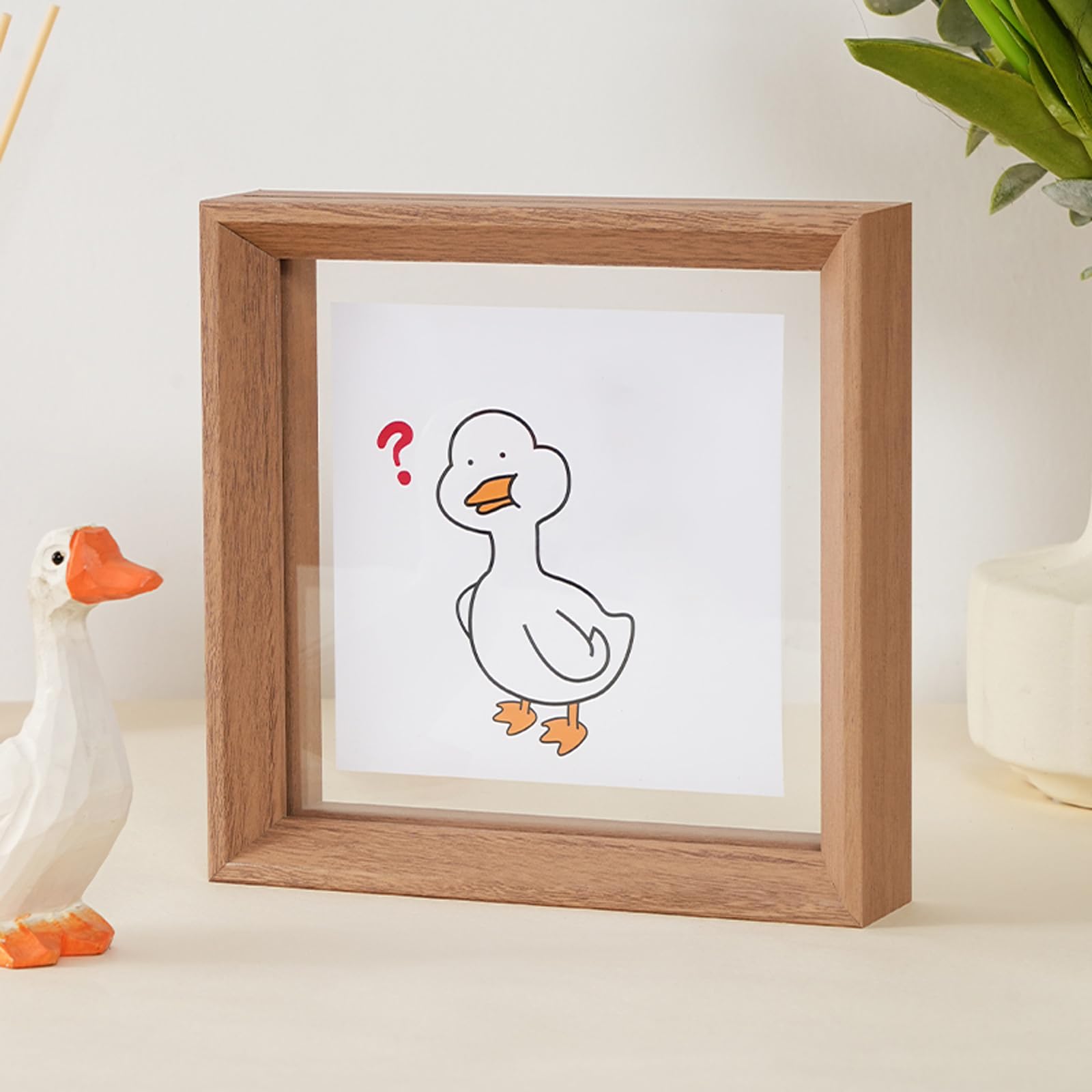 a4 frame, Wooden Double-Sided Floating Glass Photo Frame In Black Walnut And Log(Log,A4)