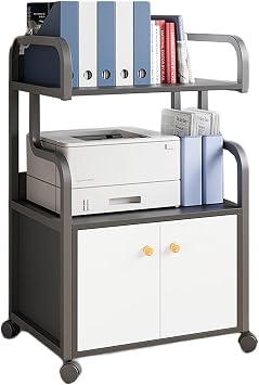 XLTFUC Mobile Printer Stand with Storage, Media Player Stand, Home Office Storage Cart, for Scanner Shredder Audio Entertainment Equipment Color Black