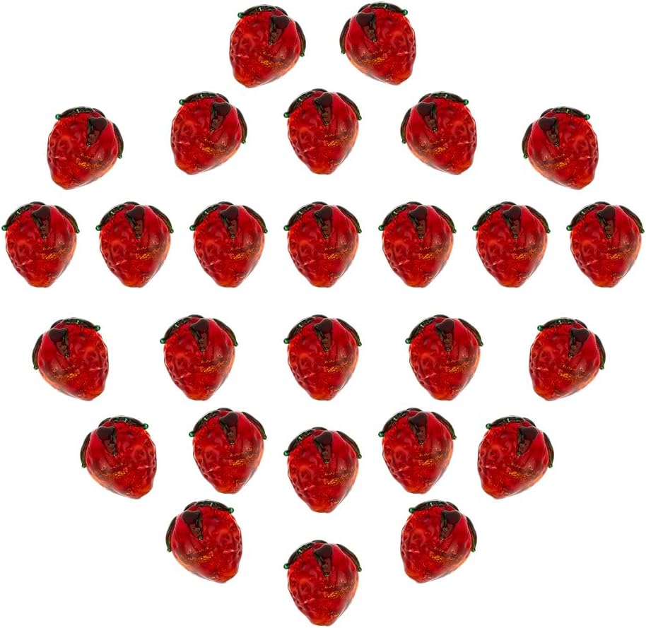 PH PandaHall 30PCS Strawberry Beads Fruit Bead Cute Bumpy Lampwork Loose Beads 3D Red Fruit Glass Beads for DIY Crafts Jewellery Making Earring Bracelet Necklace Keychain