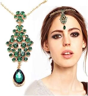 Chargances Fashion Women Halloween Forehead Jewelry Turquoise Teardrop Forehead Chain Hair Pin Forehead Headpiece for Weeding Festival Halloween Prom Delicate Chain Jewelry for Women and Girls