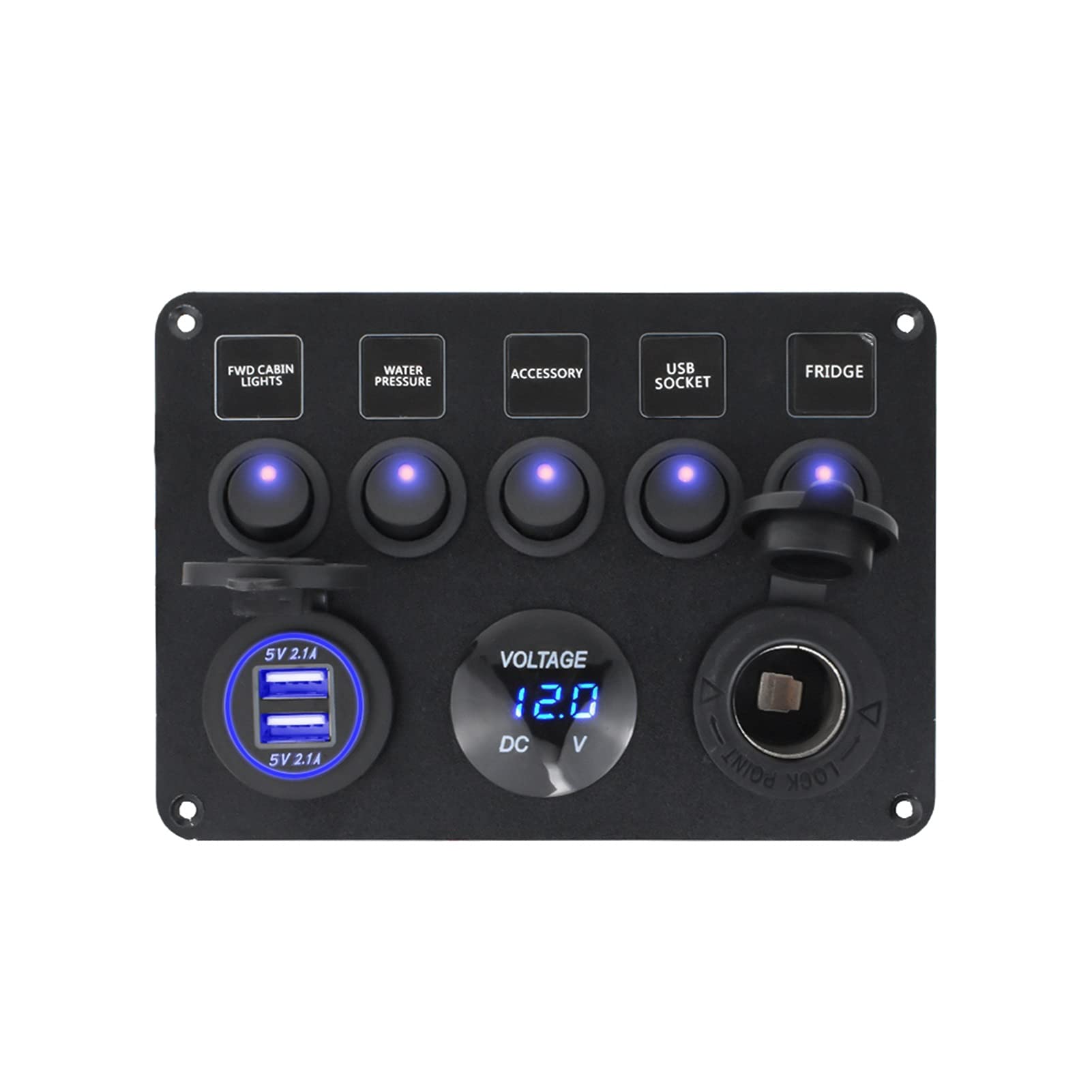 INEOUT Barca marina for auto da 5 Gang 12V GUIDATO Voltmetro digitale del circuito impermeabile del pannello dell'interruttore del rocker Dual USB Adattatori for caricabatterie da auto portuali (Colo